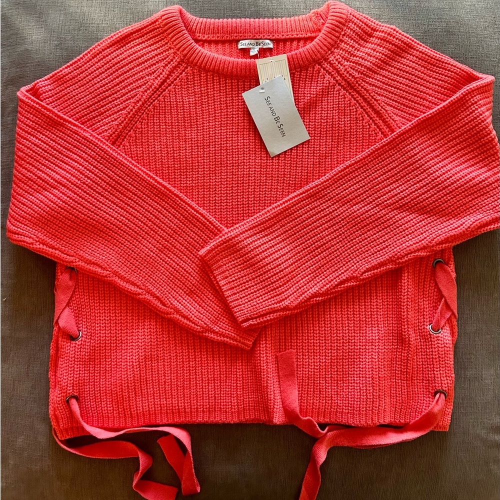 Bold Pink Crew Neck Sweater with Raglan Sleeves